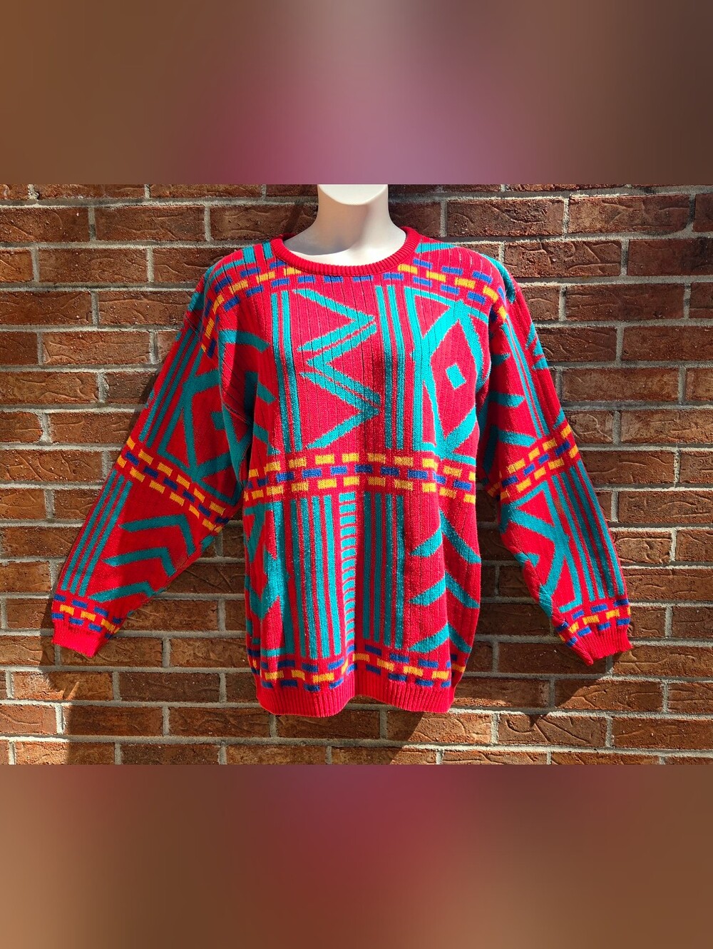 Vintage Jantzen Geometric Colorful Mens LT Sweater Made in USA